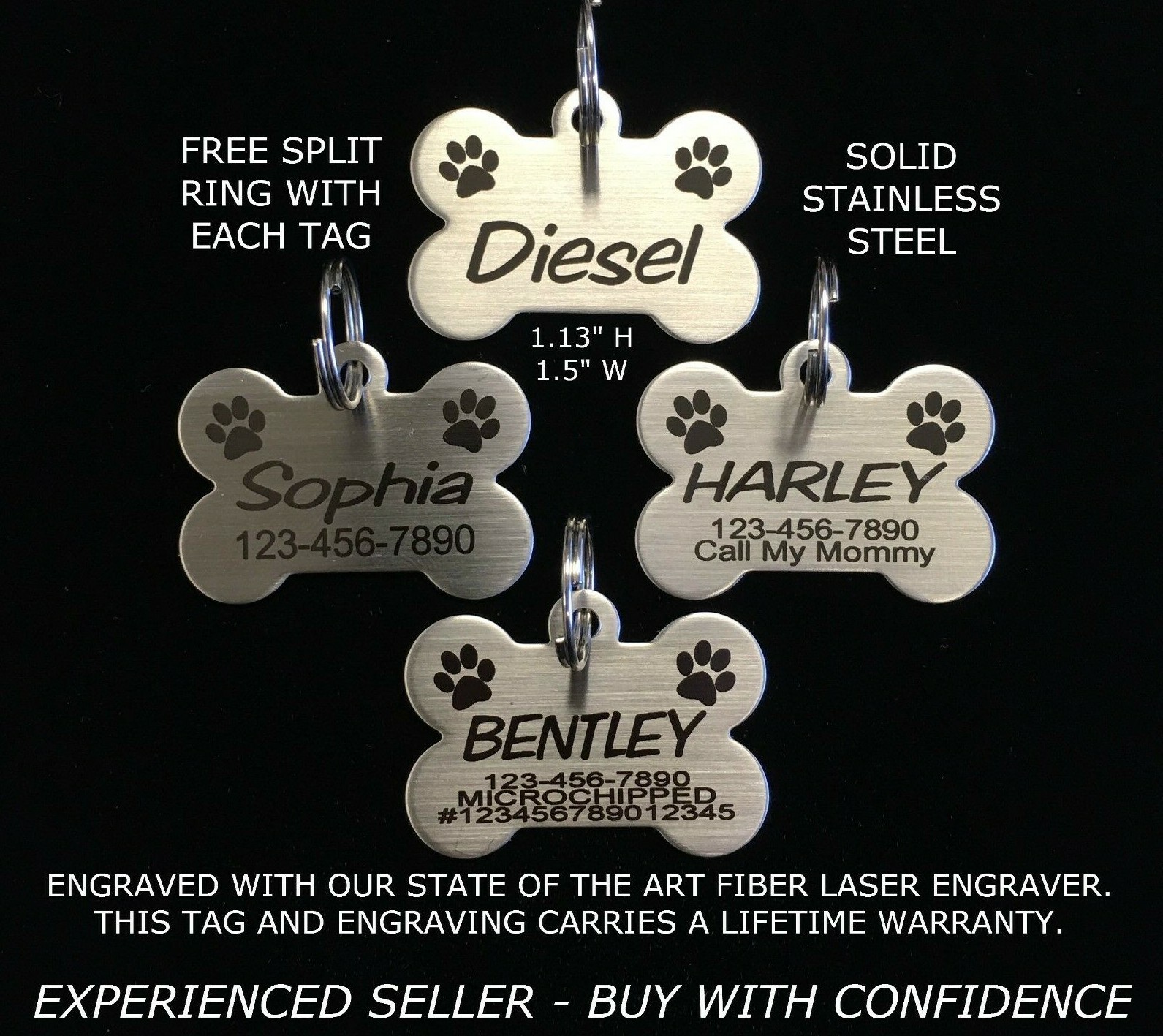 Custom Engraved Stainless Steel Paw Print Pet Tag - Dog Cat...