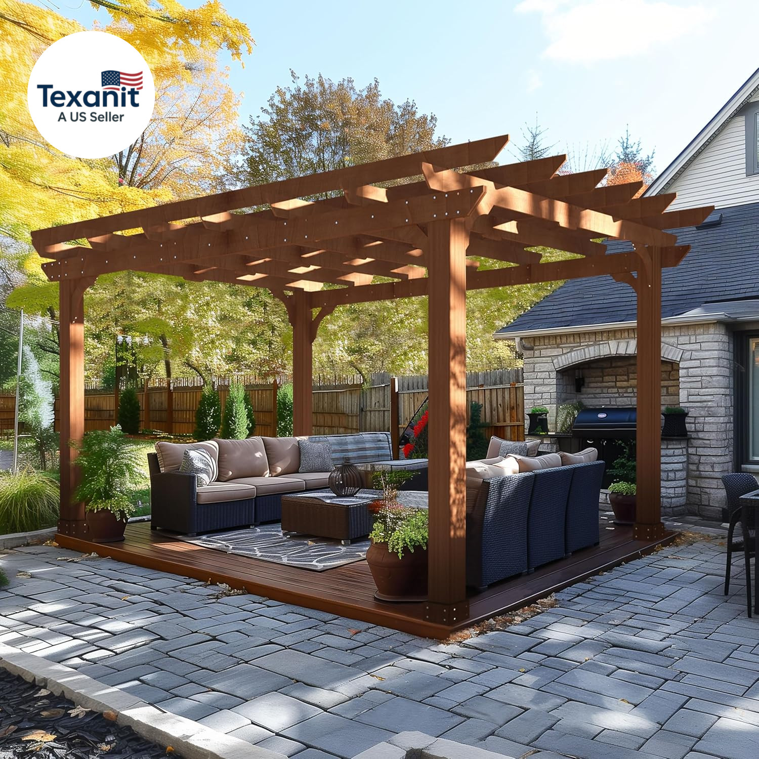 Cedarwood Patio Pergola Kit - 10' x 12' Solid Structure