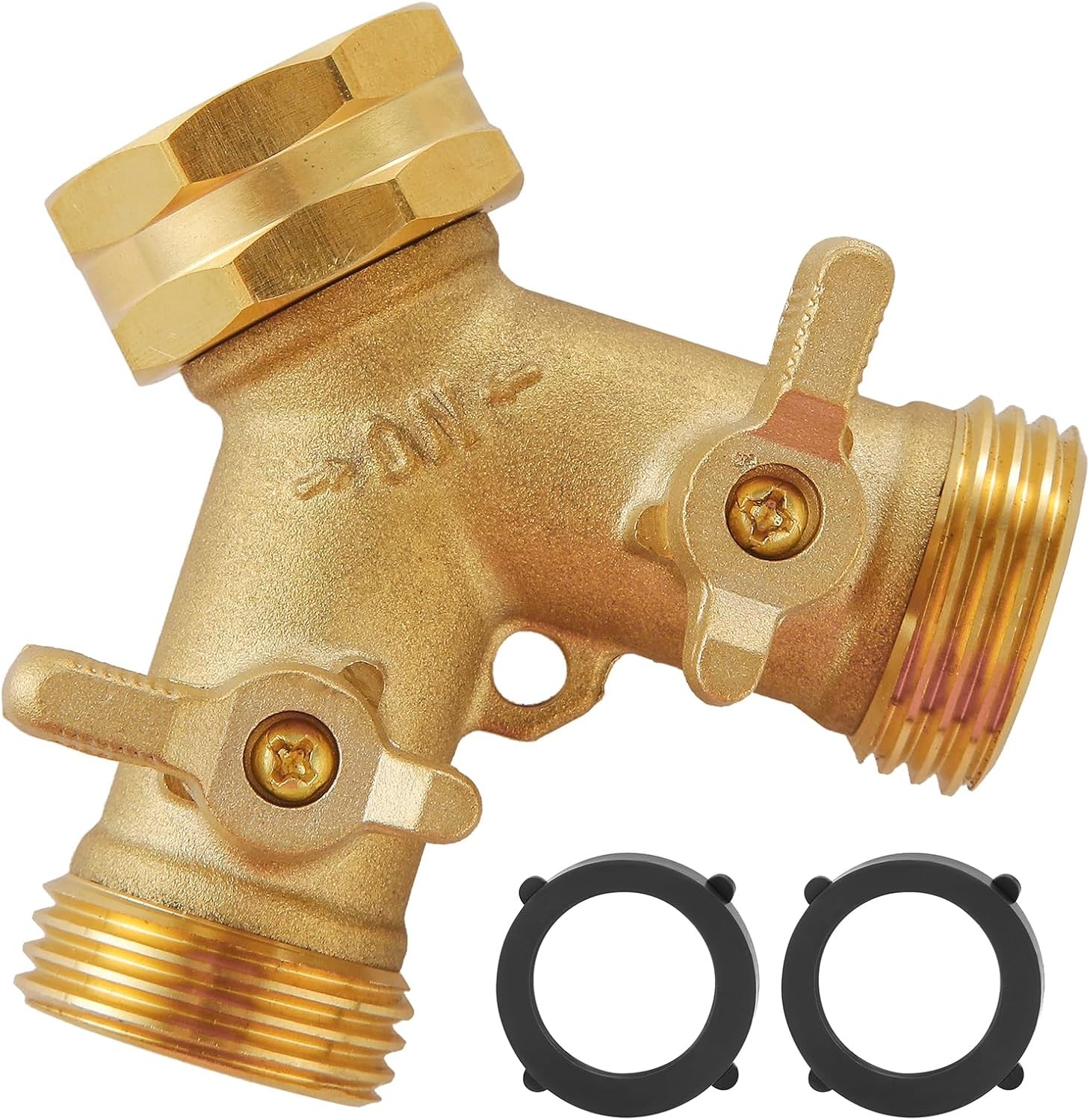 Heavy Duty Brass Y Splitter Hose Connector with Shutoff Valv...