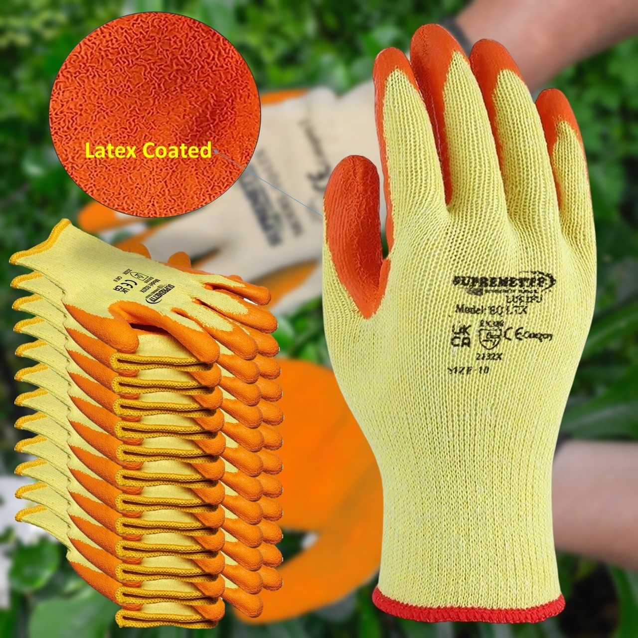 Orange Rubber Work Gloves - Mens Safety Builders Gardening G...