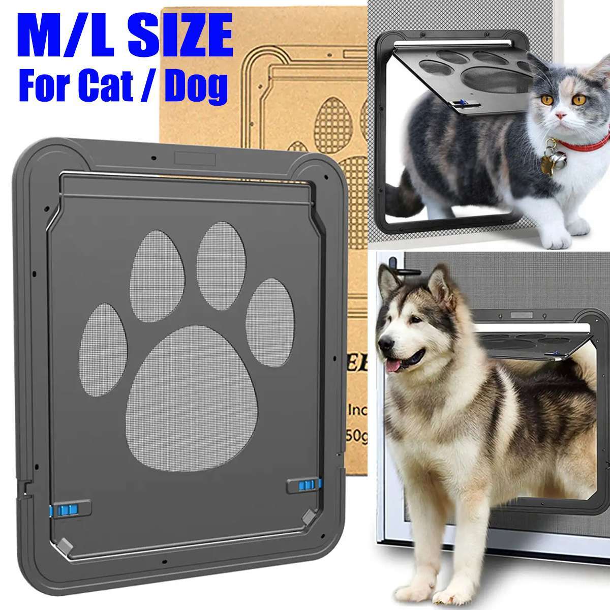 Pet Dog Cat Door Flap Magnetic Lockable Sliding Screen Gate...