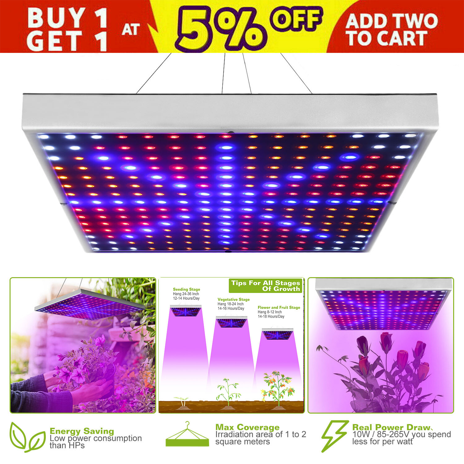 Full Spectrum LED Grow Light Panel - 225W Hydroponic Veggie...