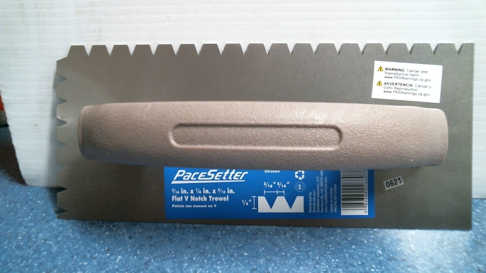 Pacesetter G02660 3/16" x 1/4" x 5/16" Flat V Notch Trowel