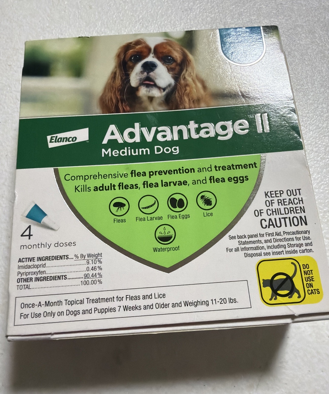 Advantage II for Dogs (Teal), 11-20 lbs, 4pk, 4-Month Supply...