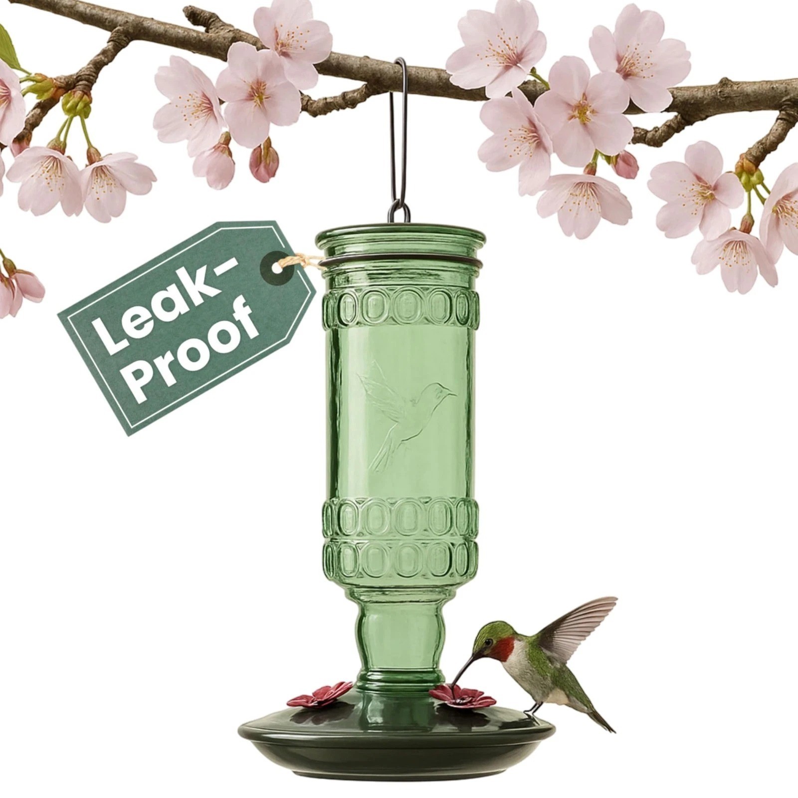 Perky-Pet Glass Bottle Hummingbird Feeder 10 fl oz, Green