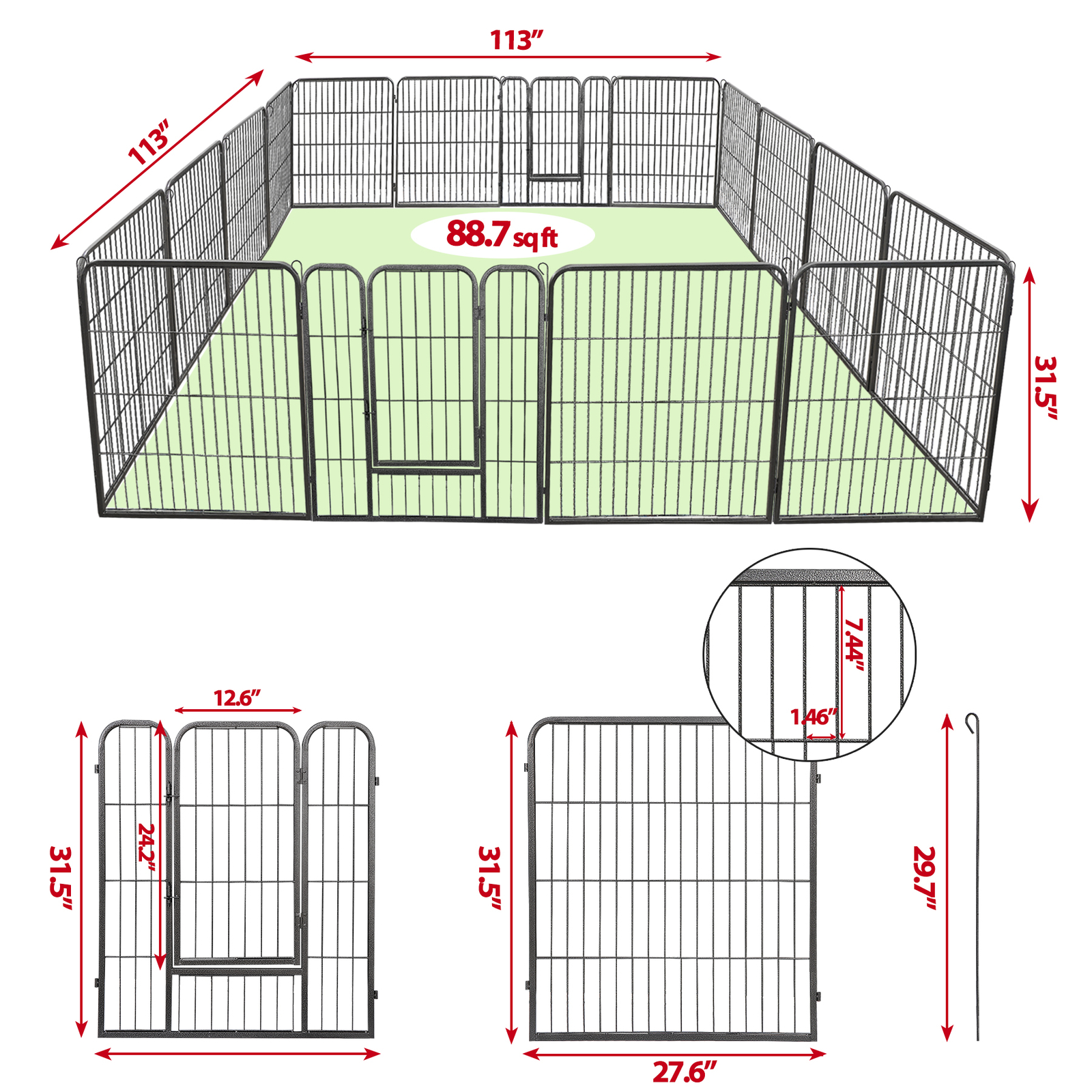 Pet Dog Fence Playpen 32'' Height Exercise Playpen with Door...