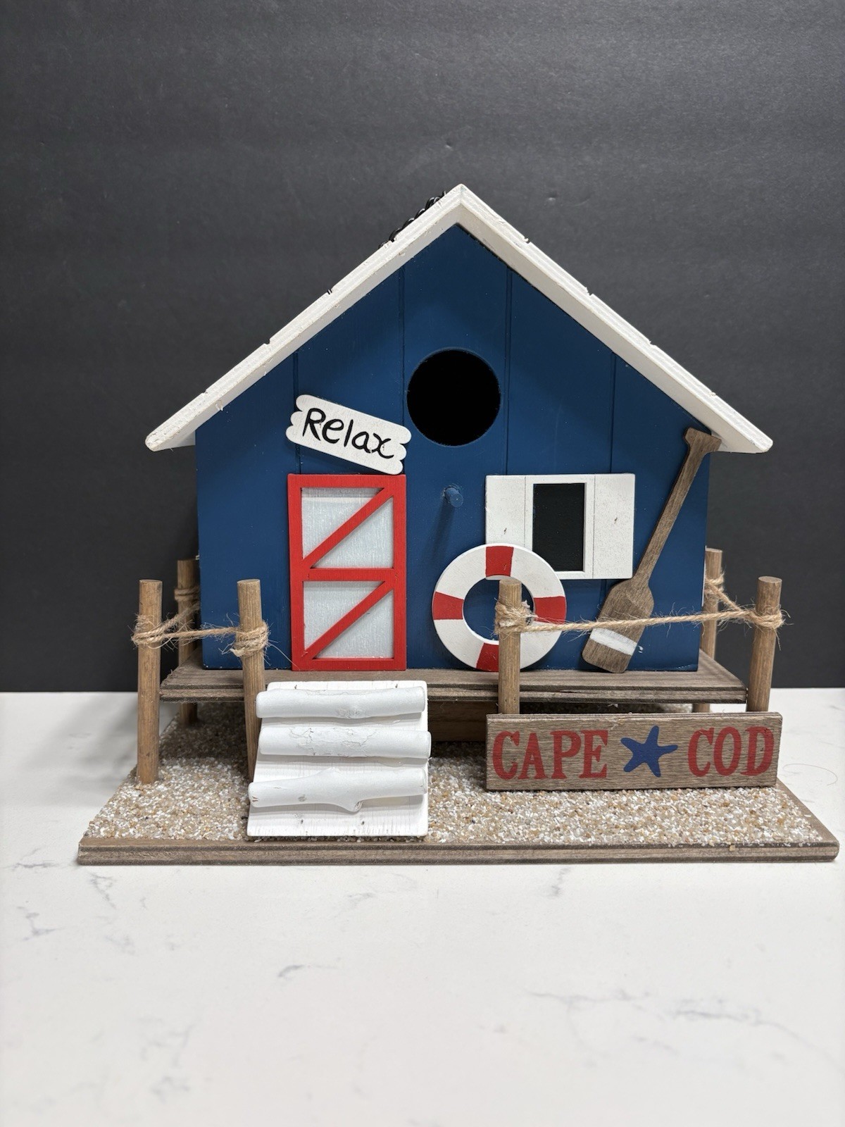 Bird House Beach Nautical Cape Cod Wood Folkart Fishing Deco...