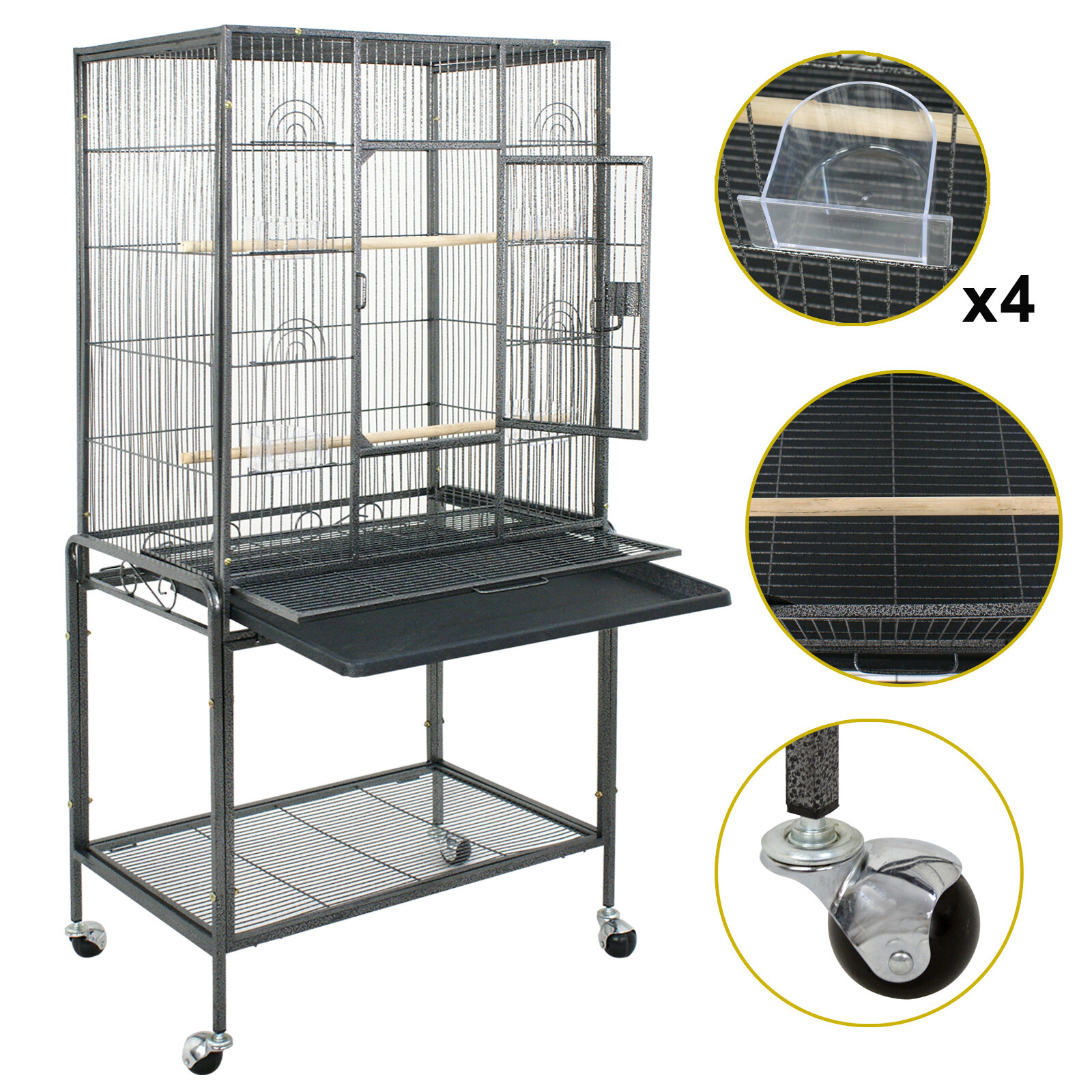 Bird Cage with Metal Wheels for Cockatiels, Conures & Chinch...