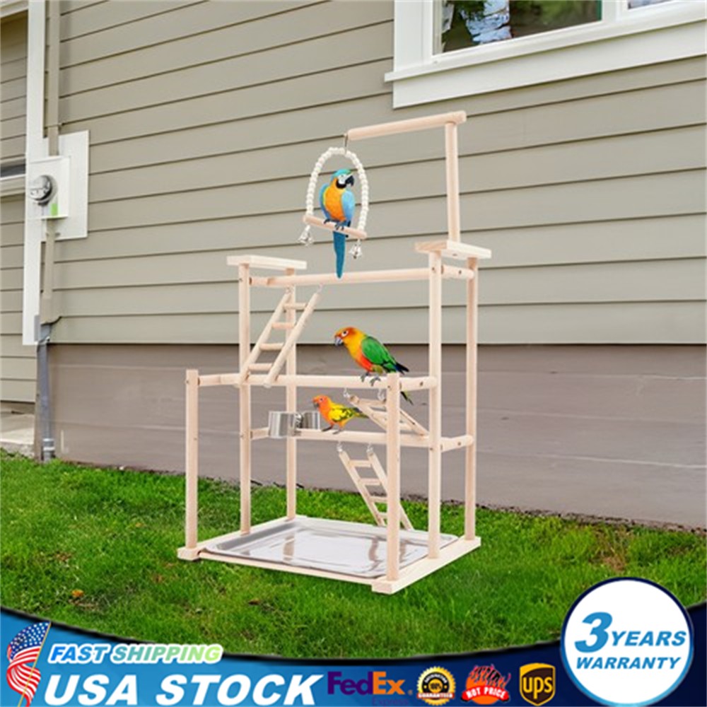 Pet Parrot Playstand Bird Playground Wood Perch Gym