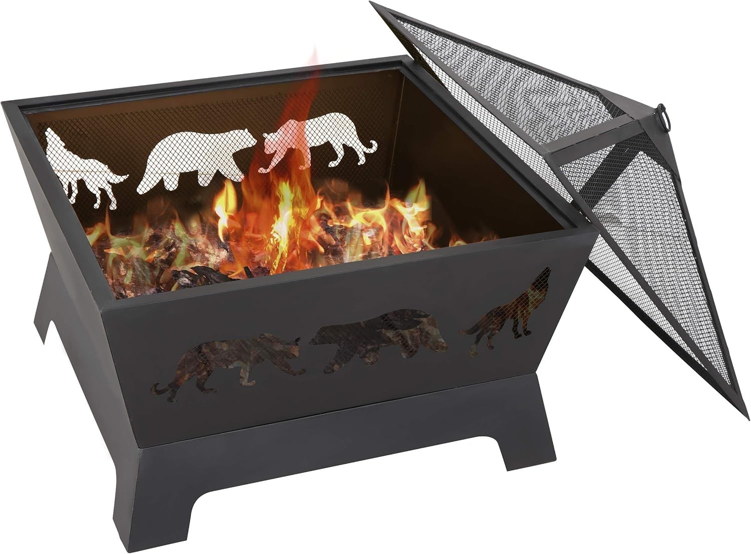 Square Fire Pit Outdoor Wood Burning Grill 26 Inch Backyard...
