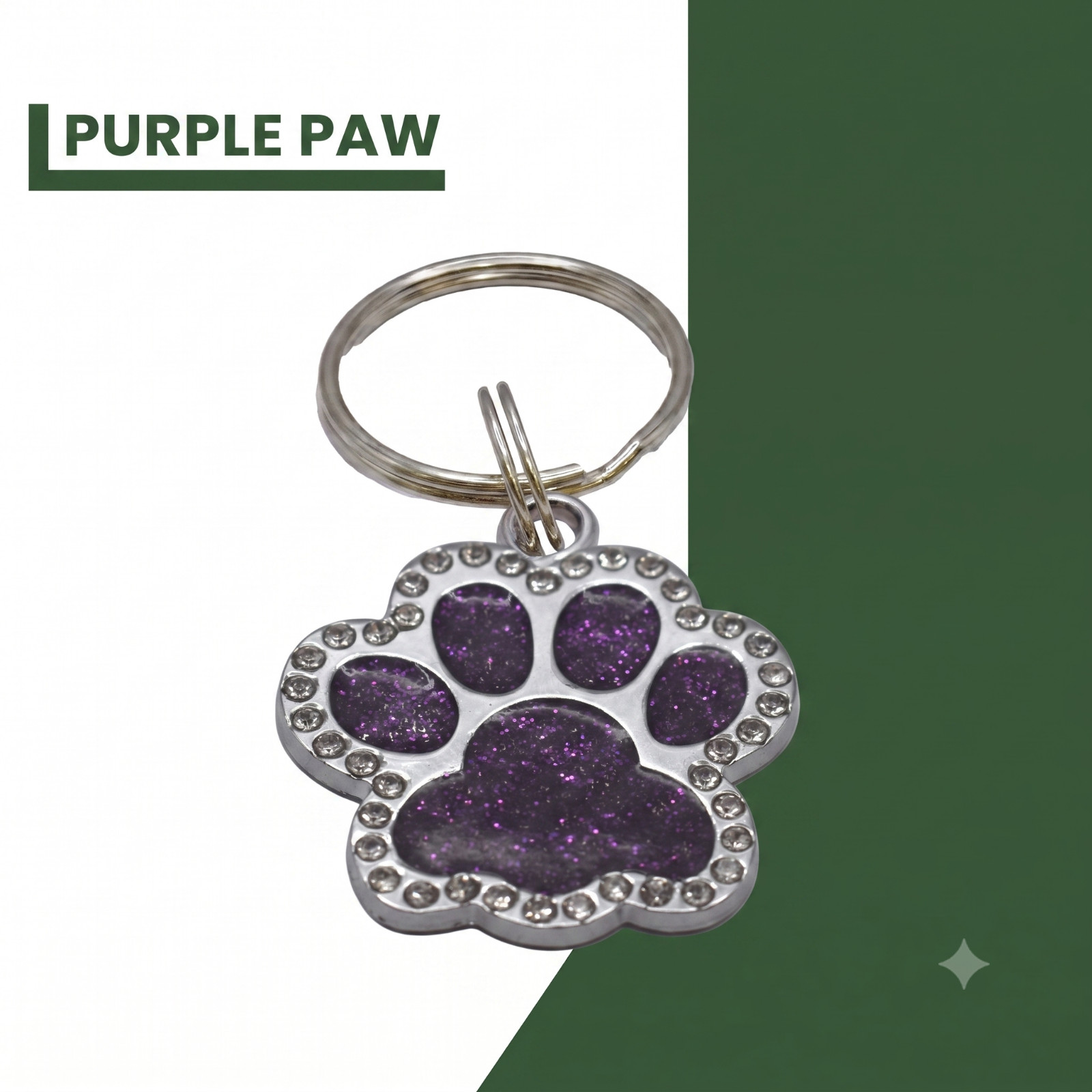 Crystal Glitter Paw Tag - Custom Deep Engraved Pet ID Tag