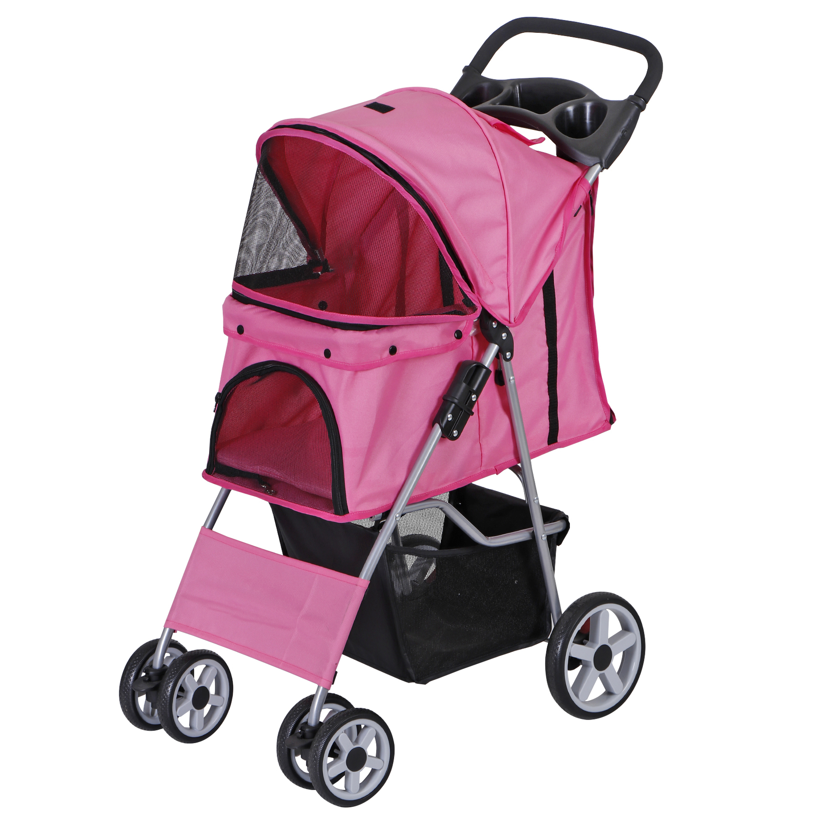 Pet Stroller Cat Dog 4 Wheel Travel Folding Carrier Cart Pin...