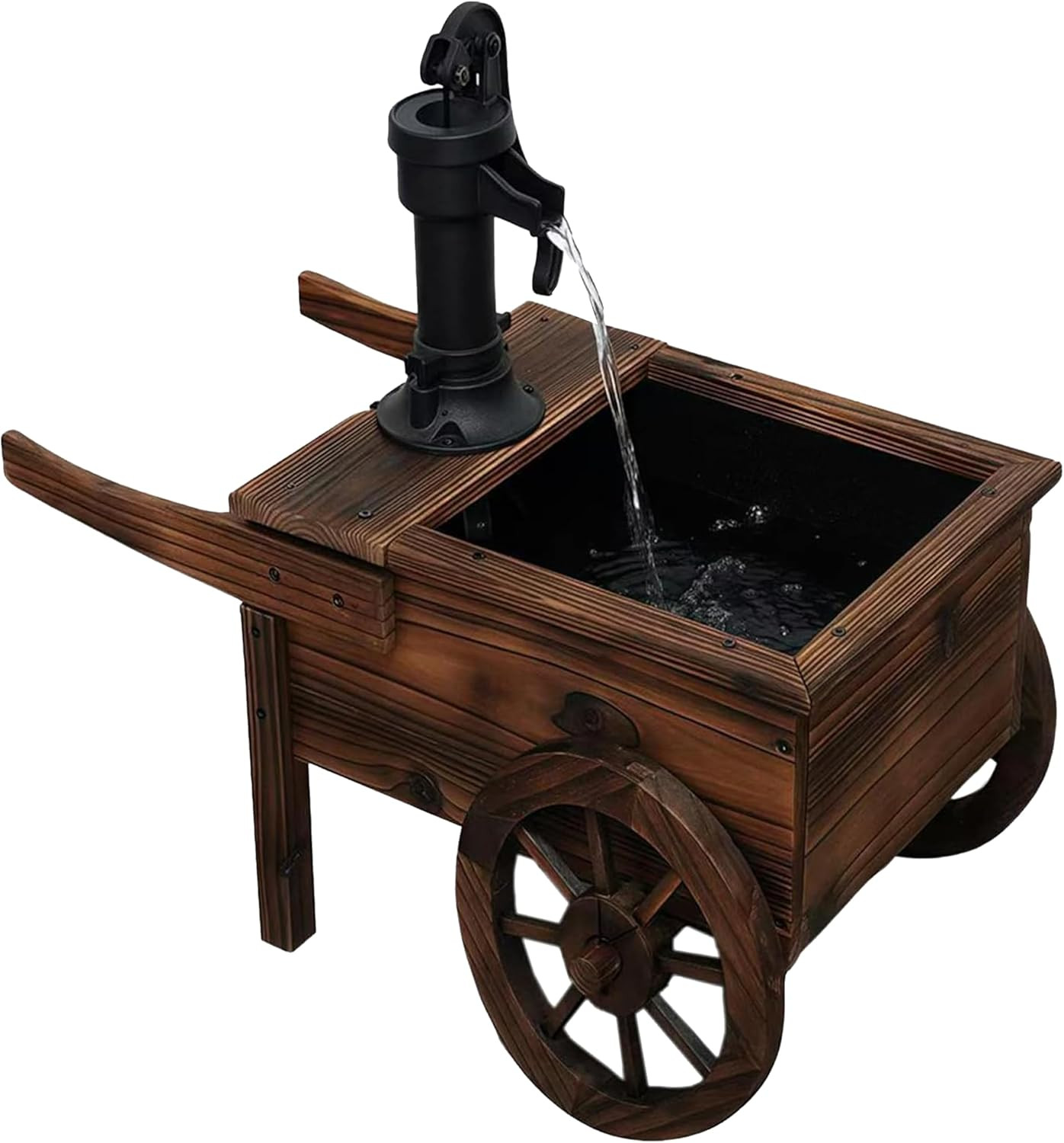 Rustic Wooden Wagon Wheel Water Fountain for Outdoor Decor