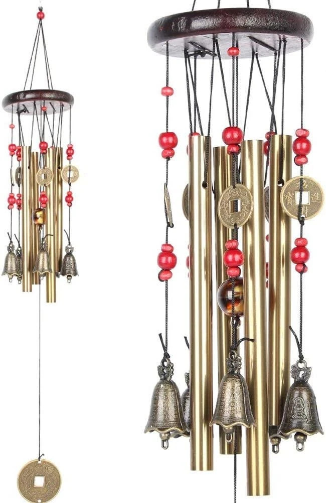 Retro Bronze Yard Garden Wind Chimes Set - 4 Tubes, 5 Bells