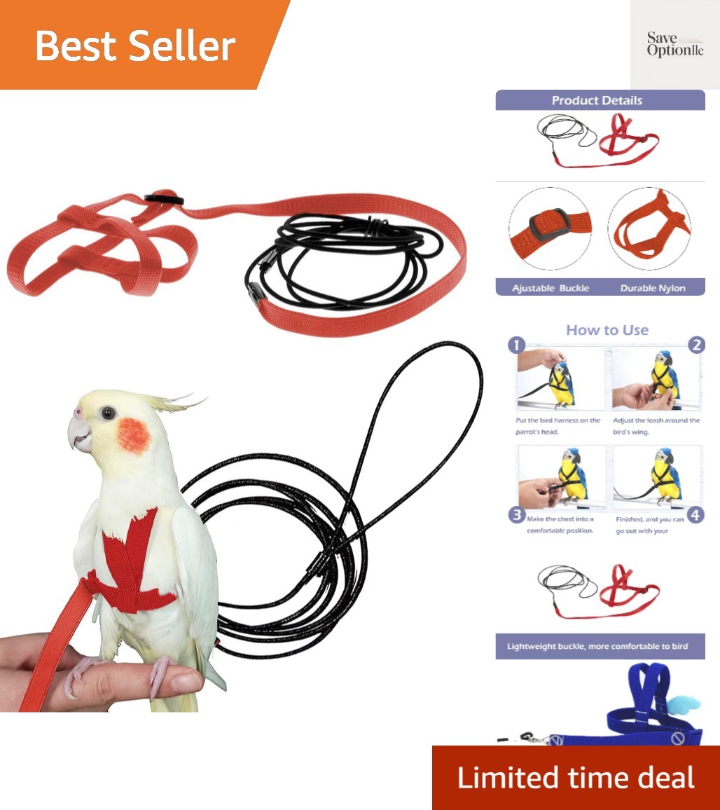 Bird Harness, Adjustable Parrot Nylon Leash With Anti-Bite D...