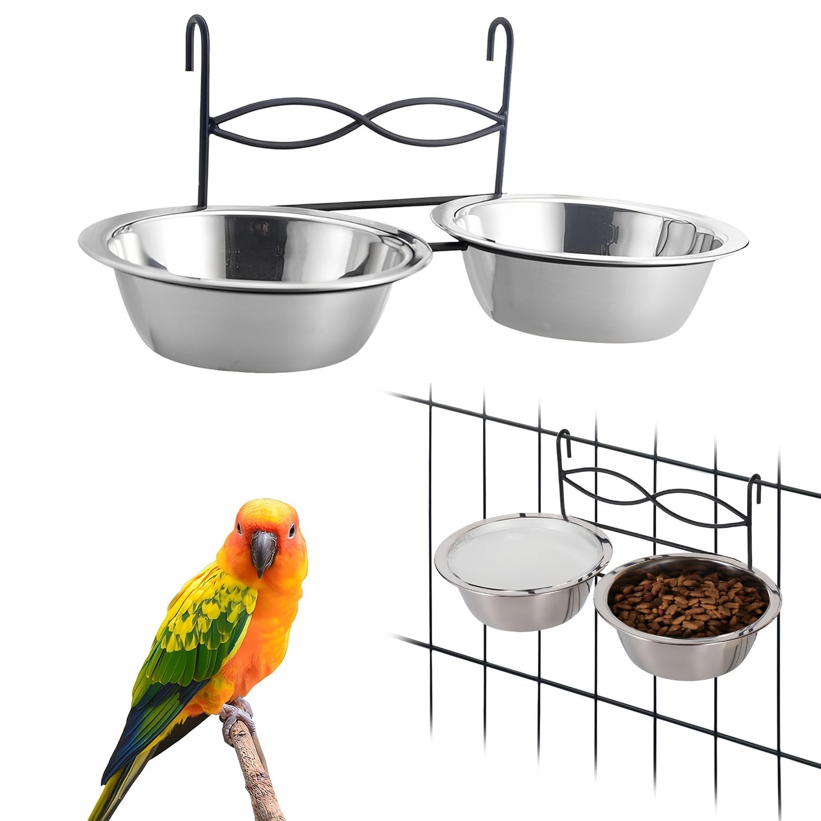 Hanging Bird Bowls for Cage, 2 PCS Stainless Steel Metal