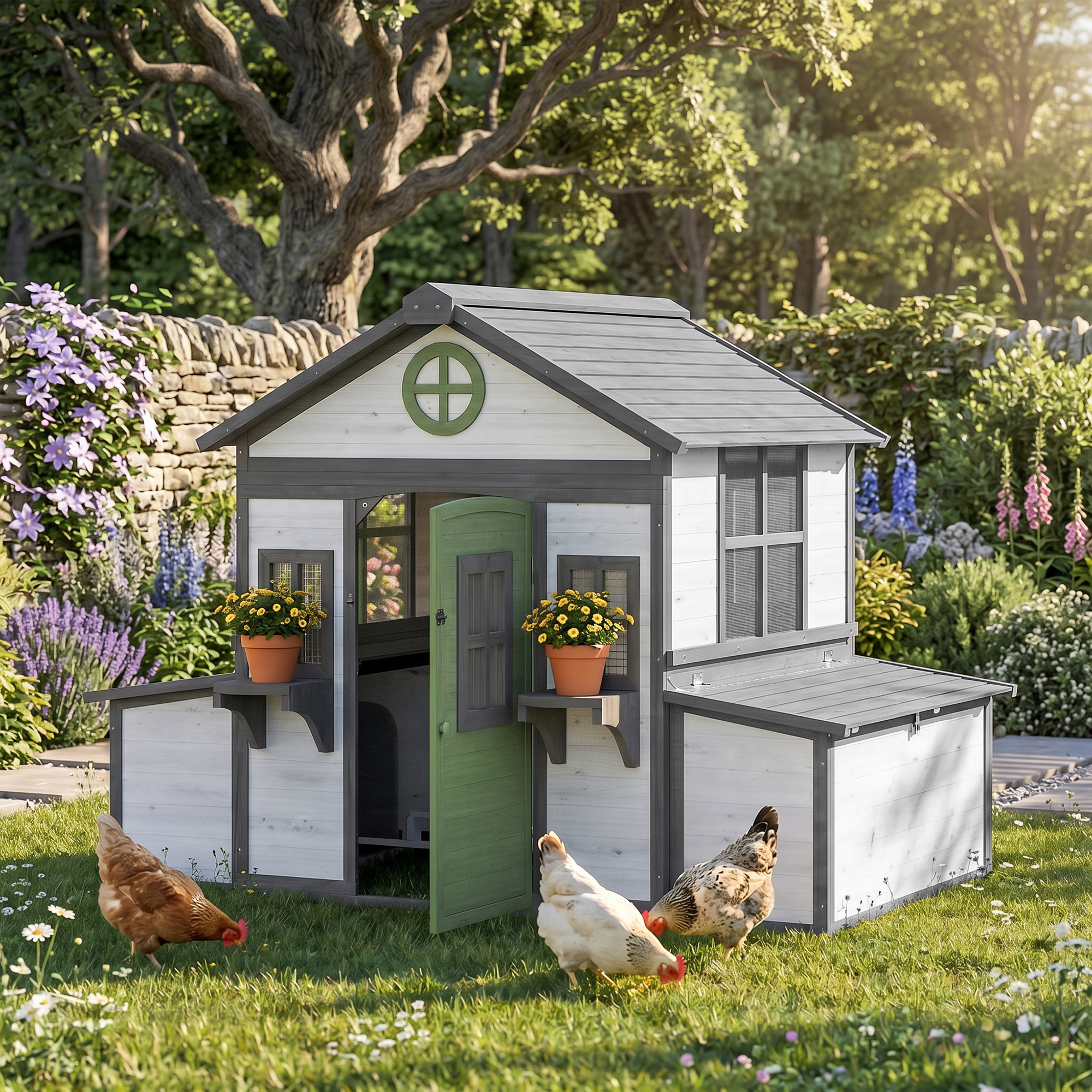 PawHut Wooden Chicken Coop, Hen House for 2-4 Hens With Nest...