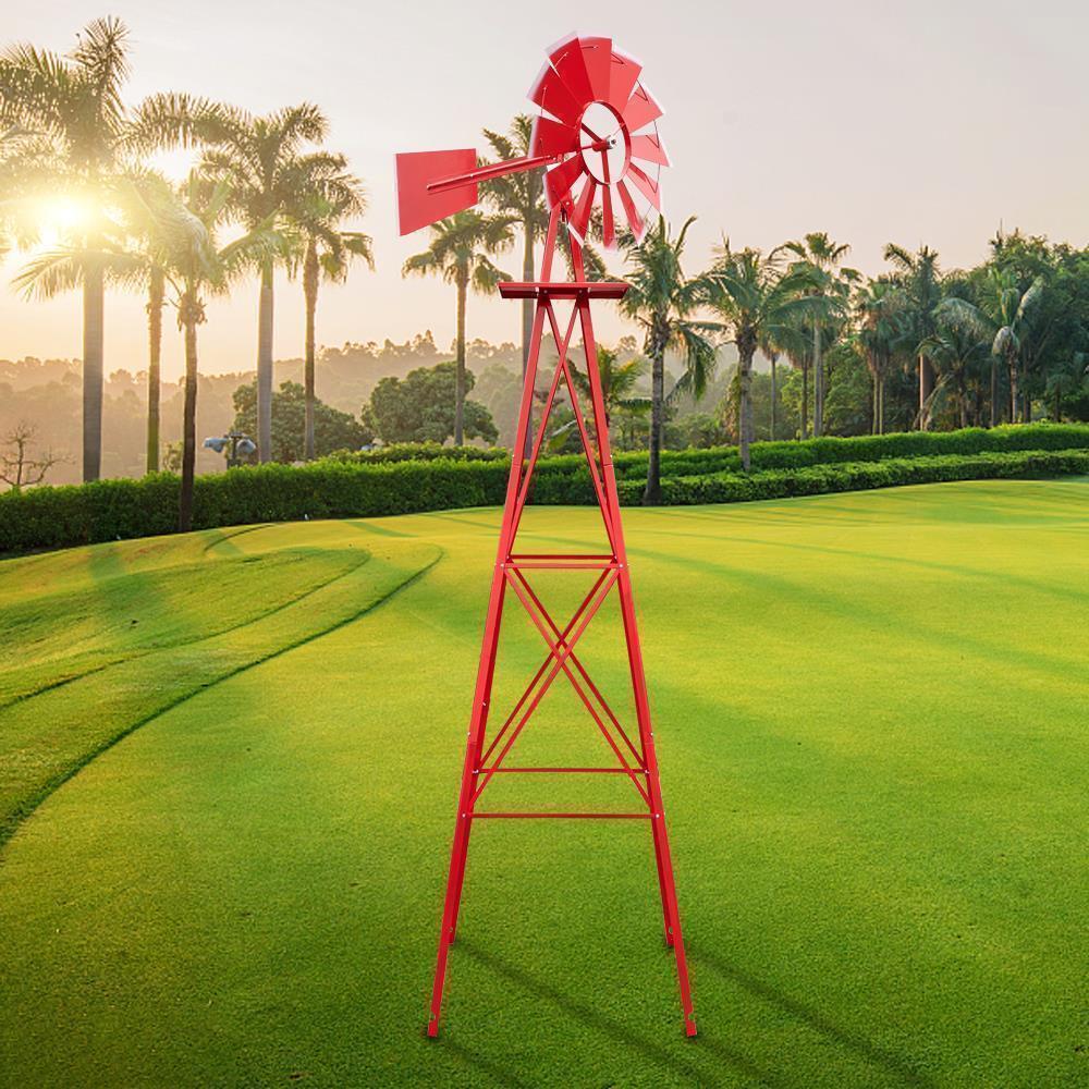 Silver Gray & Red Windmill Weather Vane - 8 Feet Tall