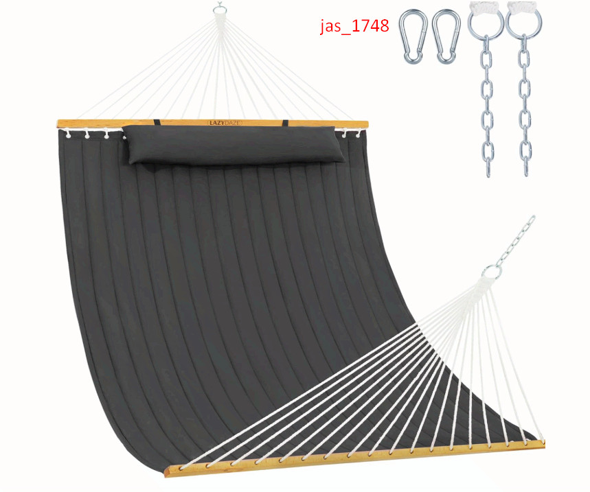 Double Quilted Hammock with Spreader Bar & Detachable Pillow...