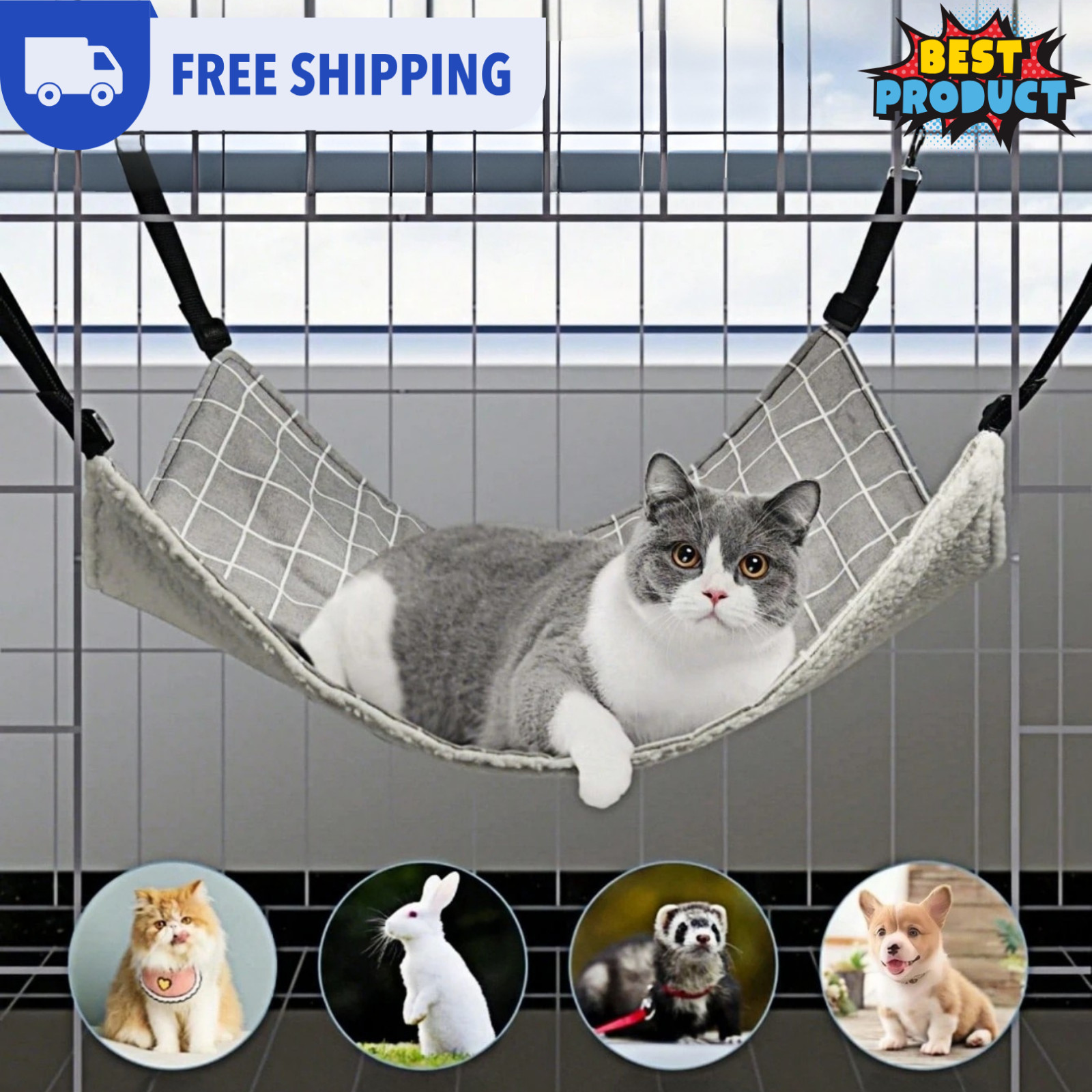 Cat Hammock Reversible Adjustable Cage Hanging Pet Bed