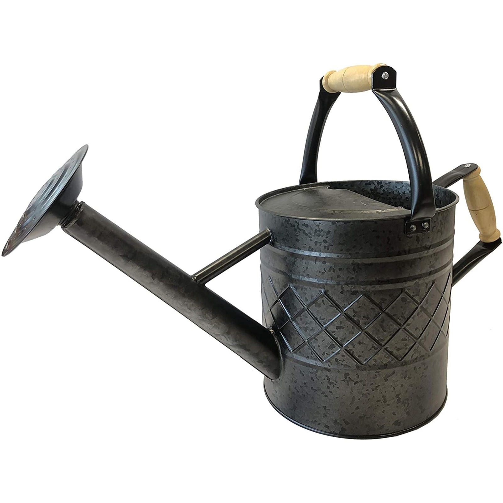 Galvanized Steel Diamond Watering Can, Black, 3.5 Liters