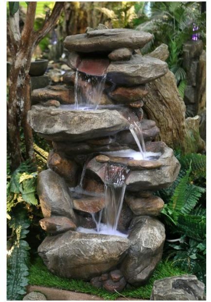 Outdoor Waterfall Lights - Faux Stone Rock Garden Fountain -...