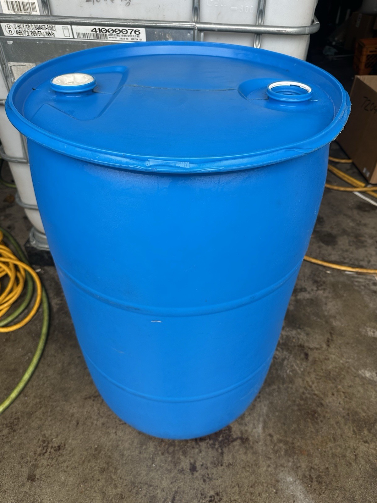 Industrial Blue Rain Barrel - 55 Gallon Outdoor Water Storag...