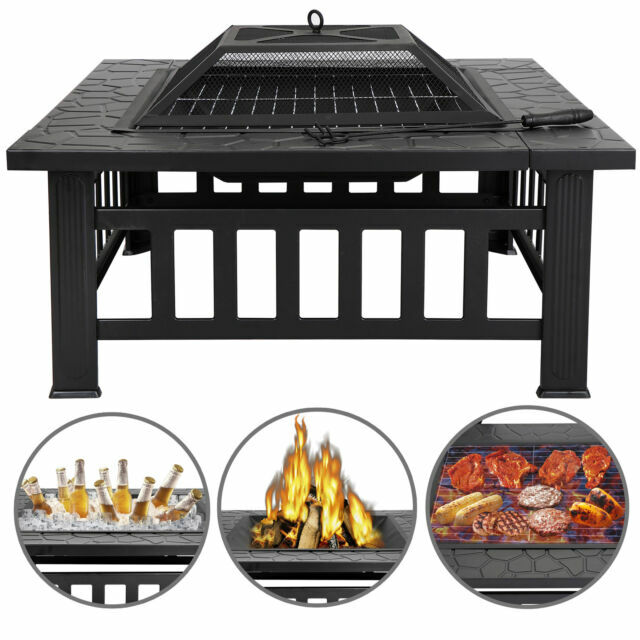 Square Metal Fire Pit Outdoor Patio Garden Stove