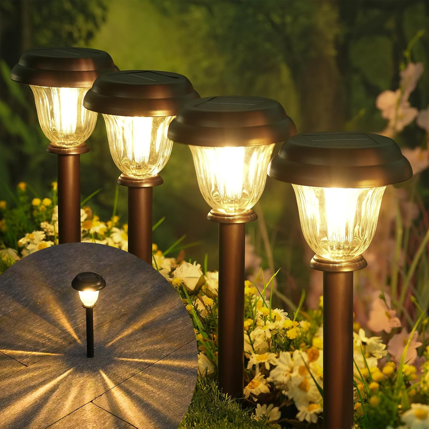 Metal Solar Pathway Lights - Outdoor 6 Pack Heavy Duty Stain...