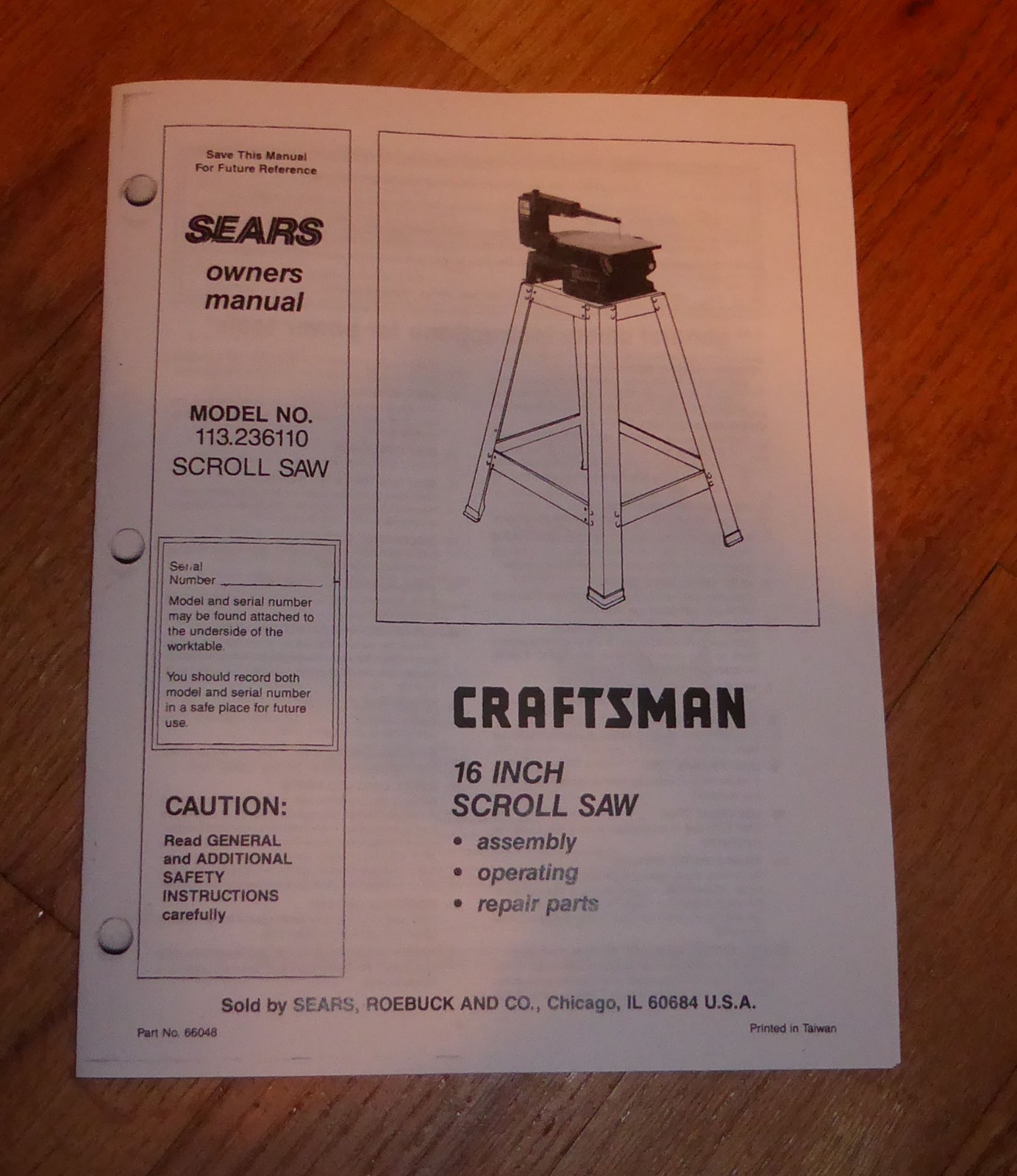 Sears Craftsman 16-Inch Scroll Jig Saw Owner's Manual