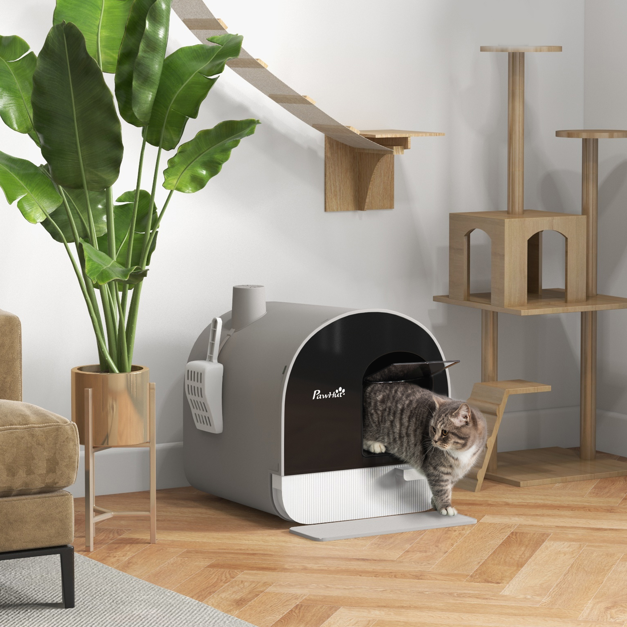PawHut Covered Cat Litter Box With Lid, Scoop & Filter, Gree...