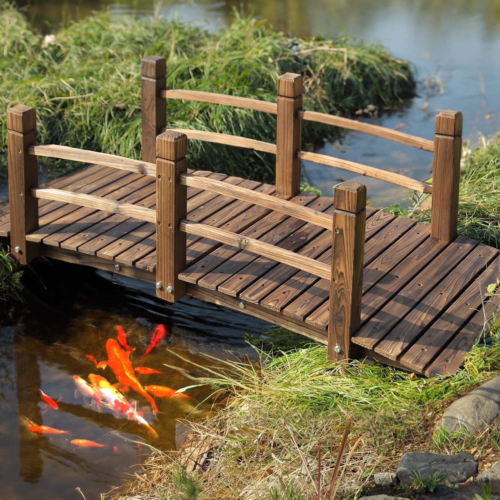 Wooden Garden Bridge Decorative Footbridge, 5 Feet Long
