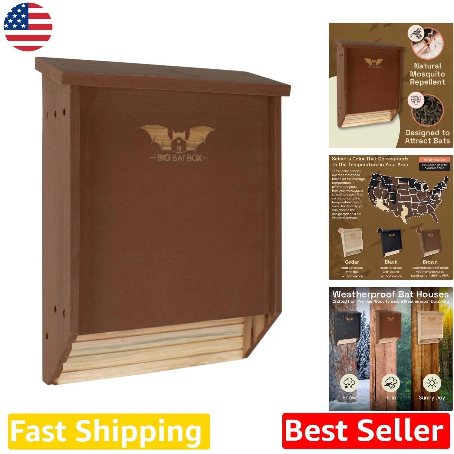 Bat Box Cedar Wood 2 Chamber Brown Outdoor Mosquito Control