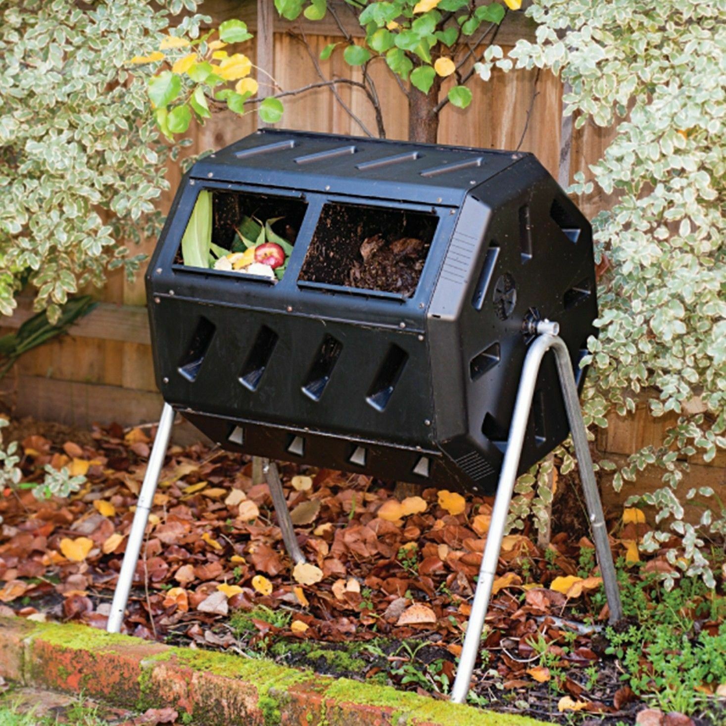 Black Steel Compost Tumbler | Organic Food Composter | Garde...