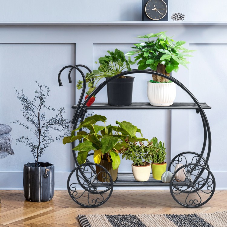 Heavy Duty Metal Flower Cart Plant Stand (2-Tier)