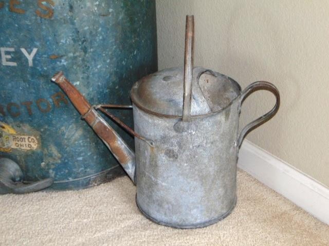 Vintage Galvanized Garden Watering Can Bracketed Spout