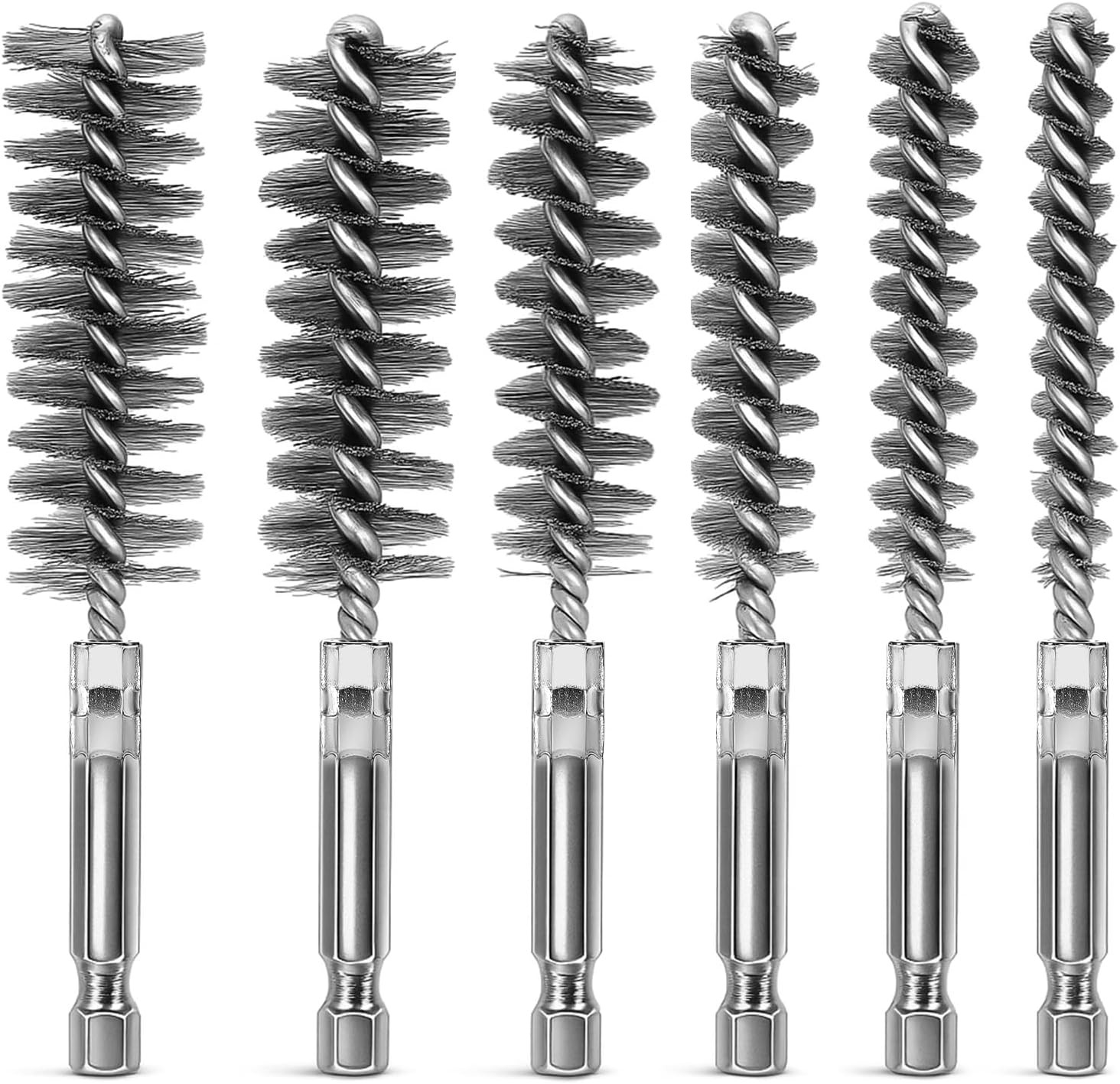 Stainless Steel Bore Brush Set 6PC 8-19mm with 1/4" Hex Pipe...