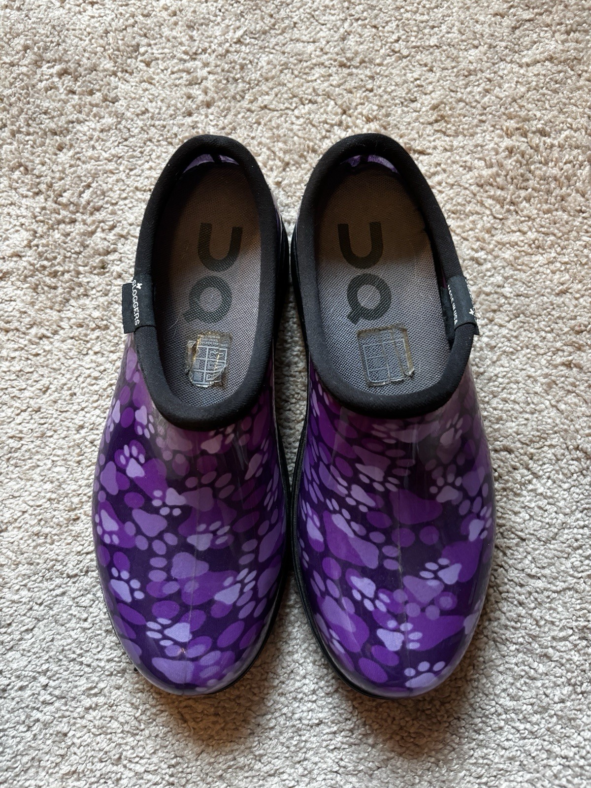 Sloggers Women's Rain Garden Shoes - Purple White Paw Print...