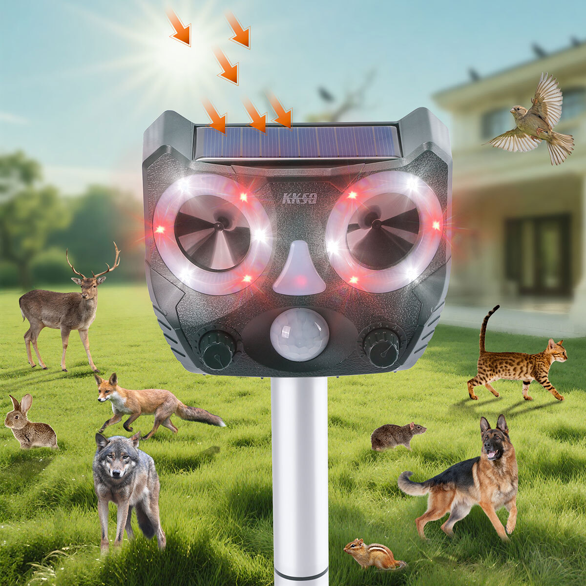 Ultrasonic Pet Repellent - Solar-Powered Dog, Cat, Skunk, De...