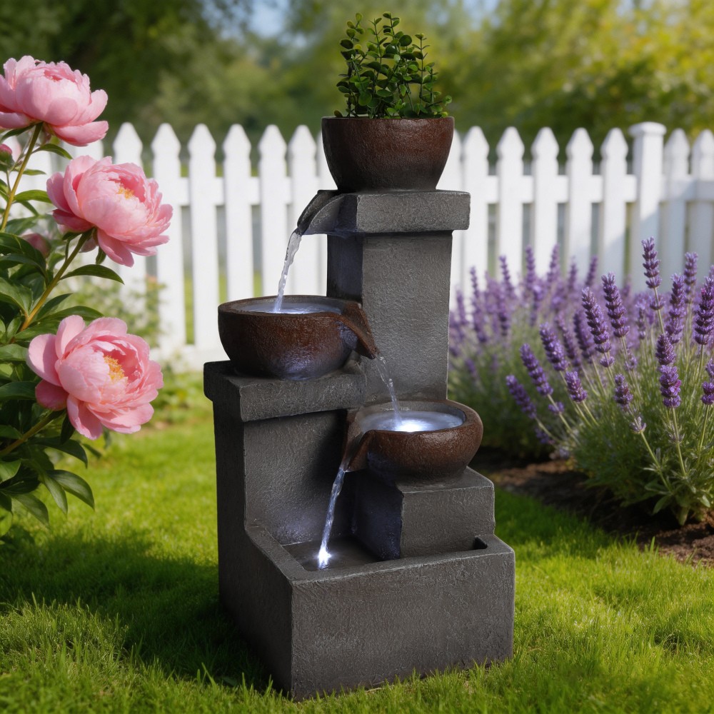 Tiered Cascading Water Fountain LED Garden Patio Decor