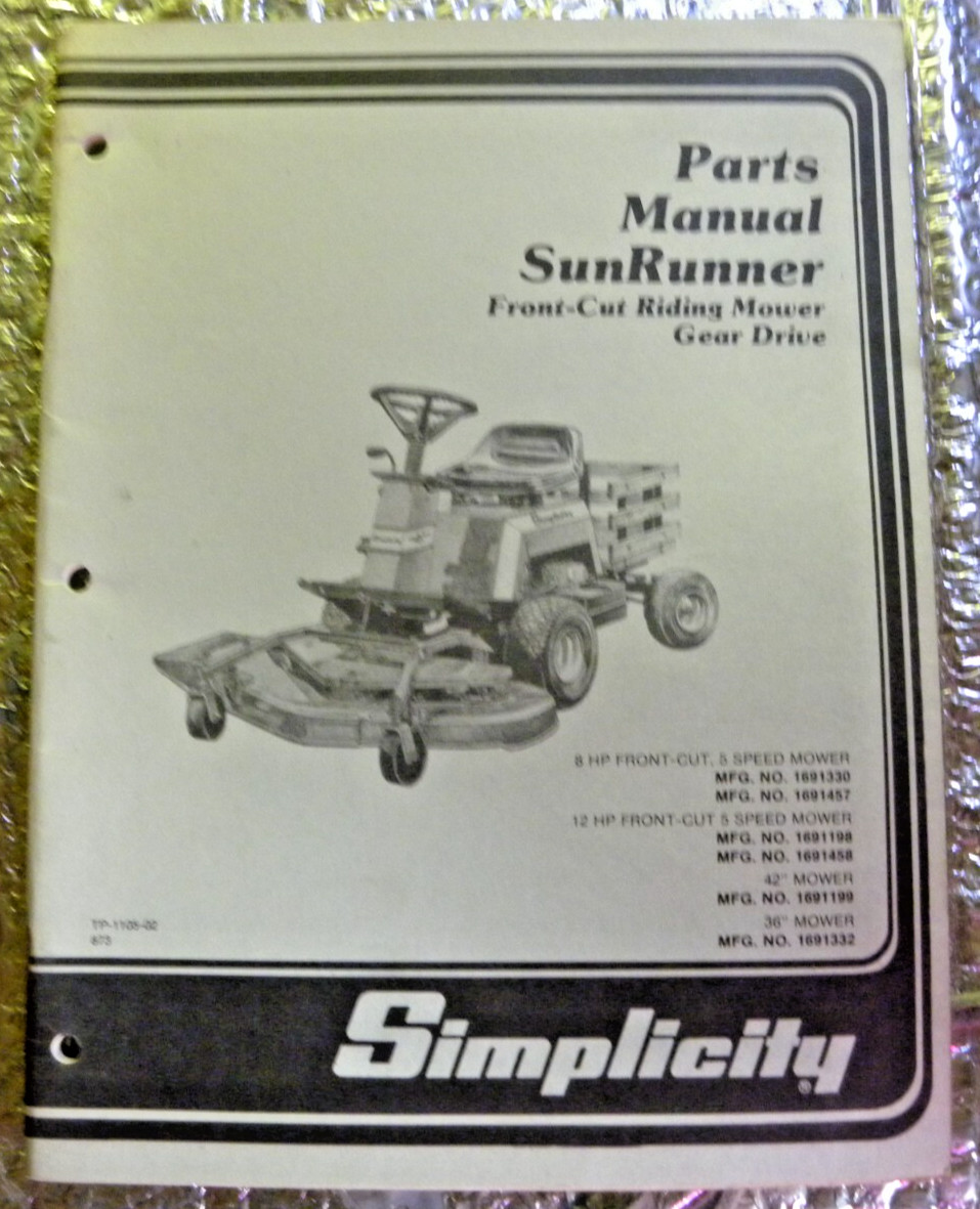 Simplicity SunRunner Front Cut Mower Gear Drive Manual