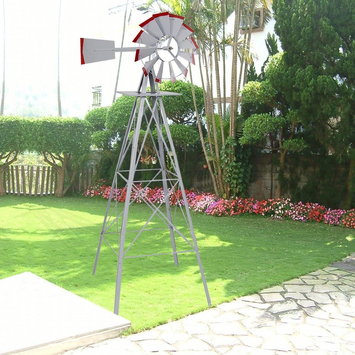 Ornamental Windmill Weather Vane - Rustic Silver & Red - 8 F...