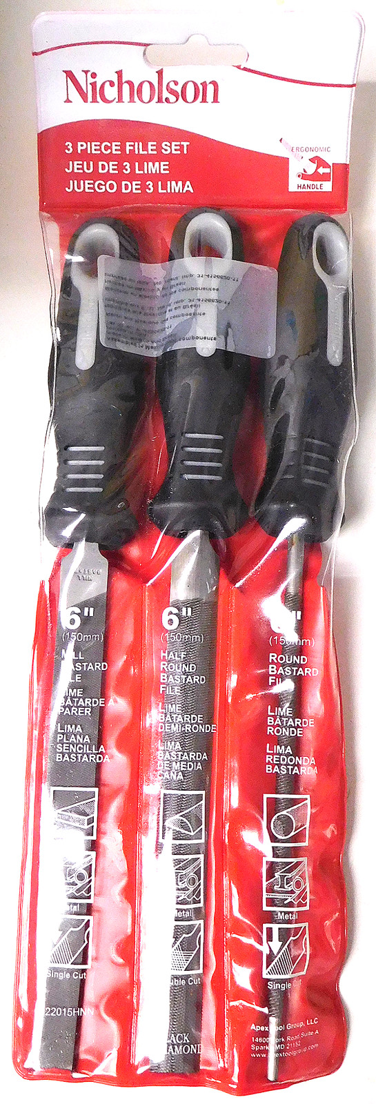 Nicholson 22015HNN 3-Piece File Set With Ergonomic Handle