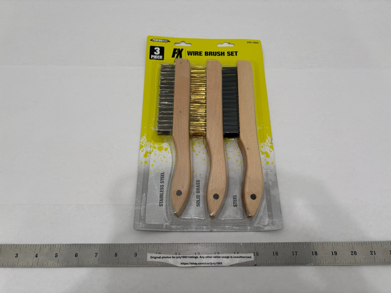 Wire Brush Set 3pc Large Wood Handle 10" Stainless Brass Ste...