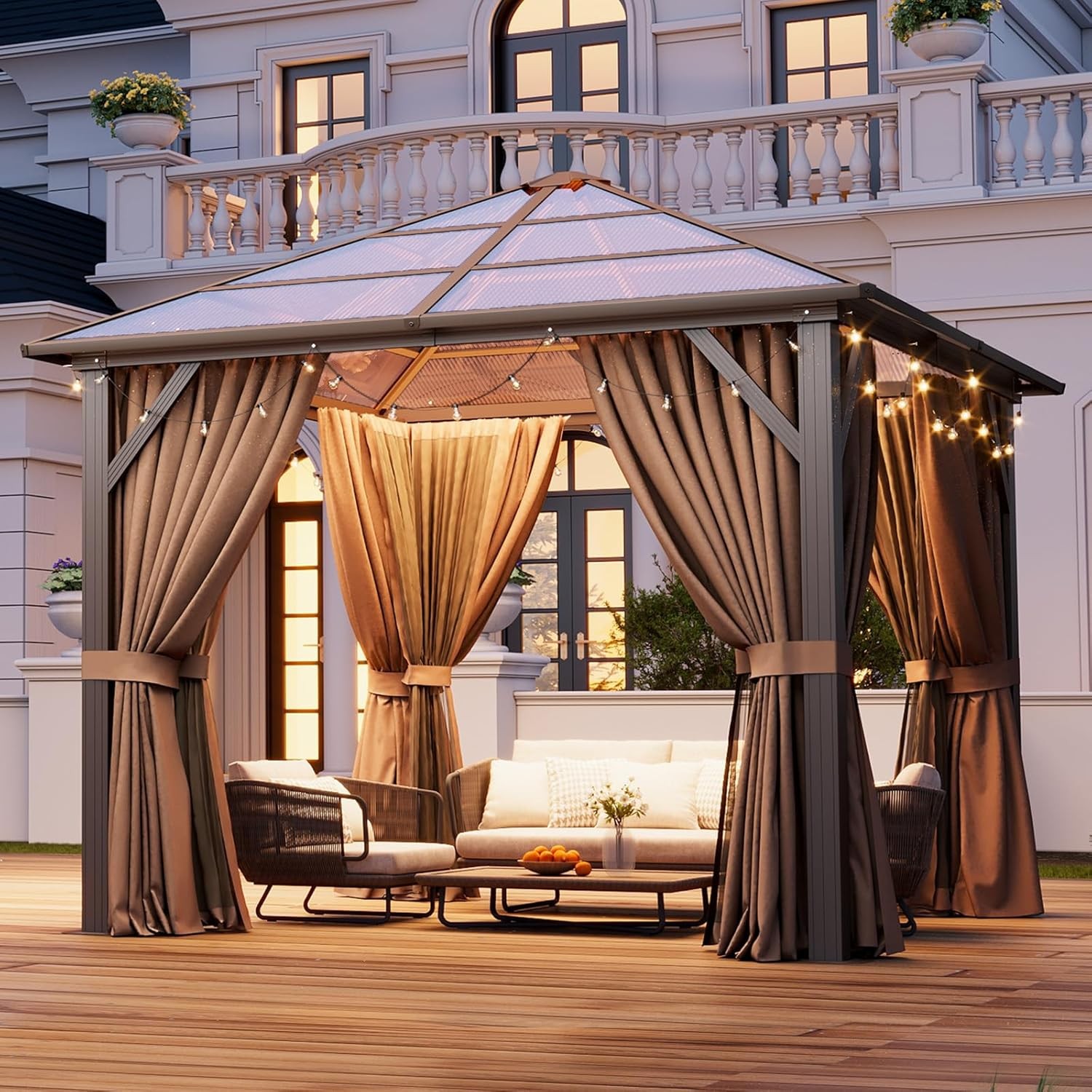 Metal Polycarbonate Hardtop Gazebo with Aluminum Frame Curta...