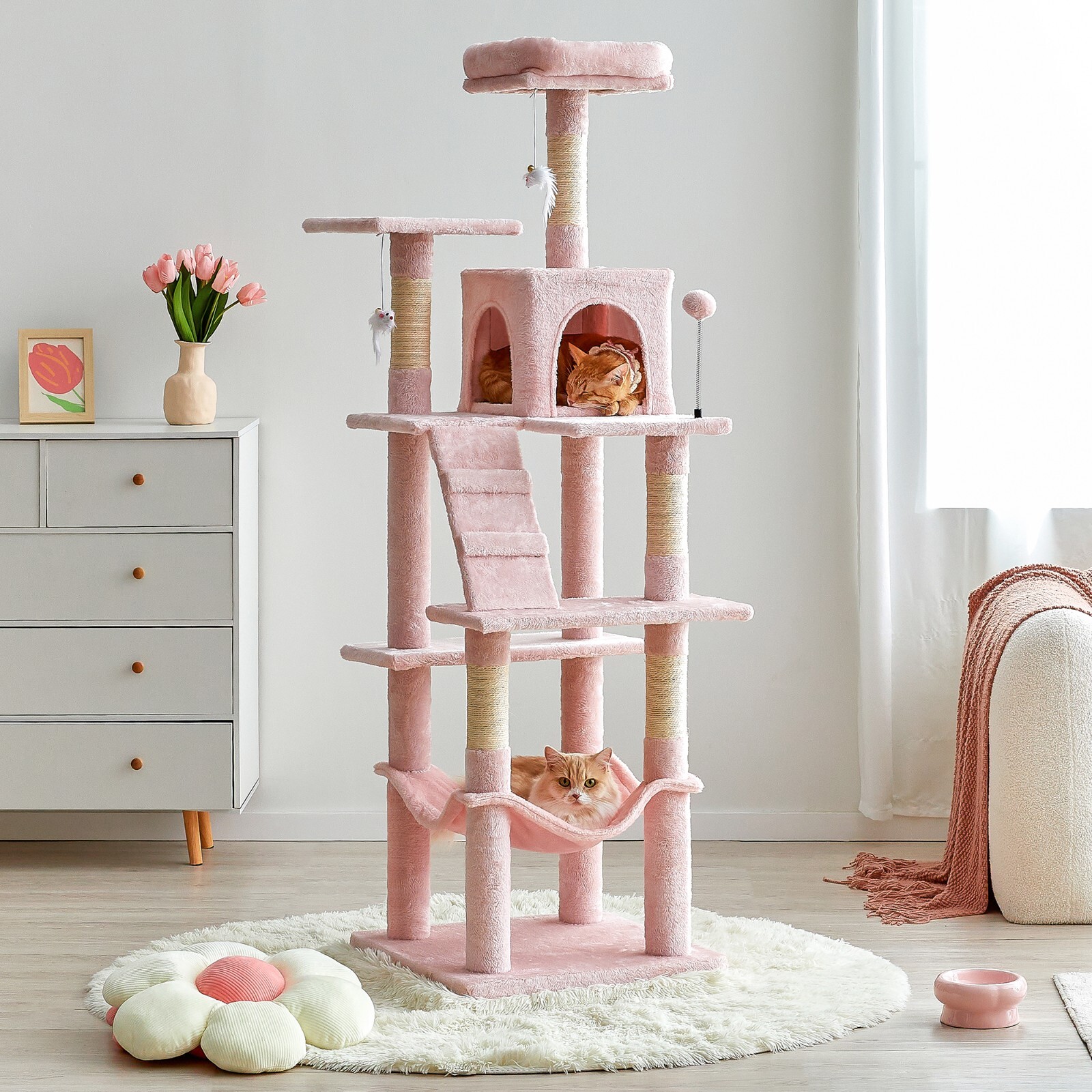 Cat Tree Tower 63.8" Condo Furniture With Scratching Post
