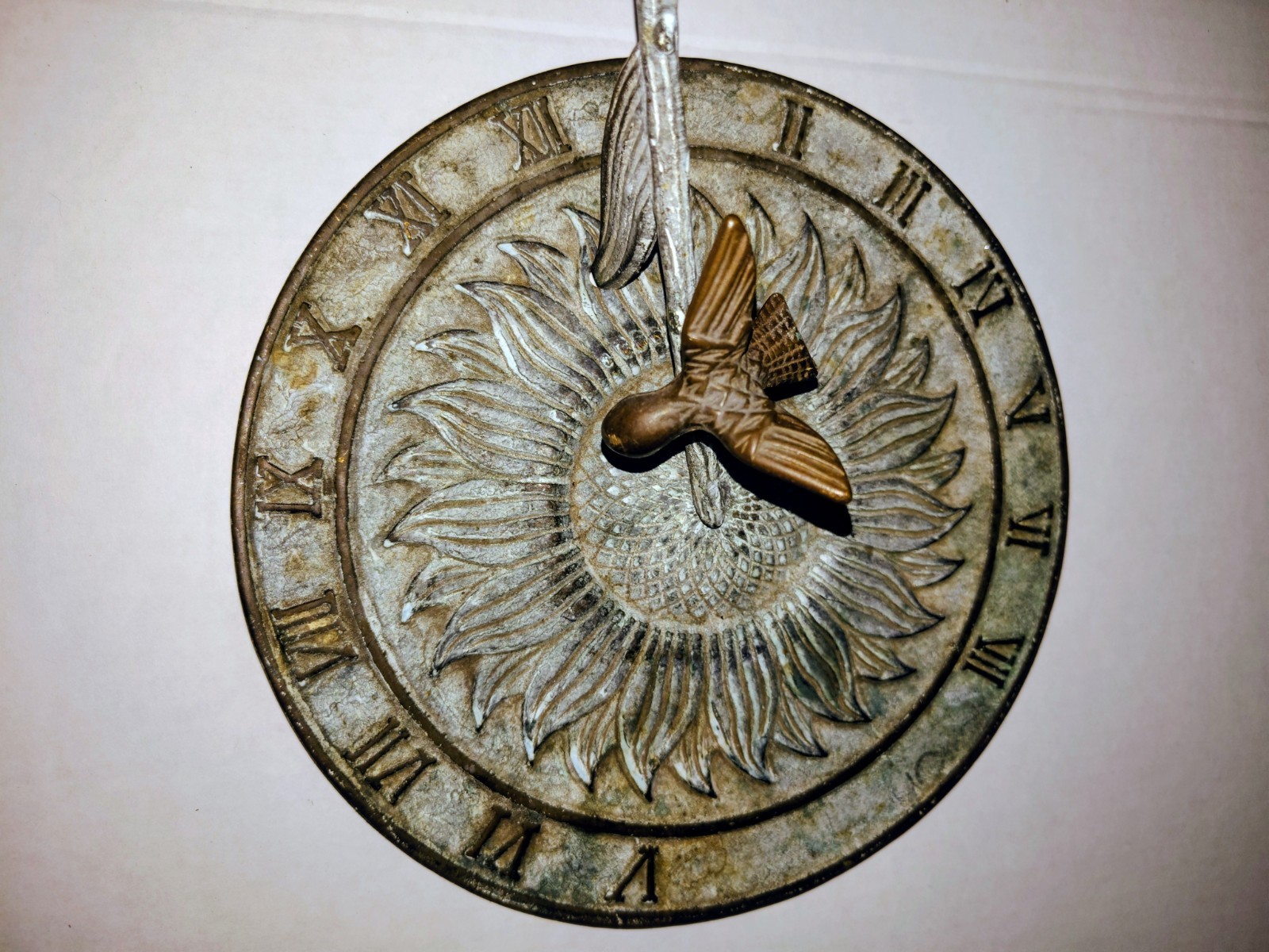 Patina Brass Hummingbird Roman Numerals Sundial
