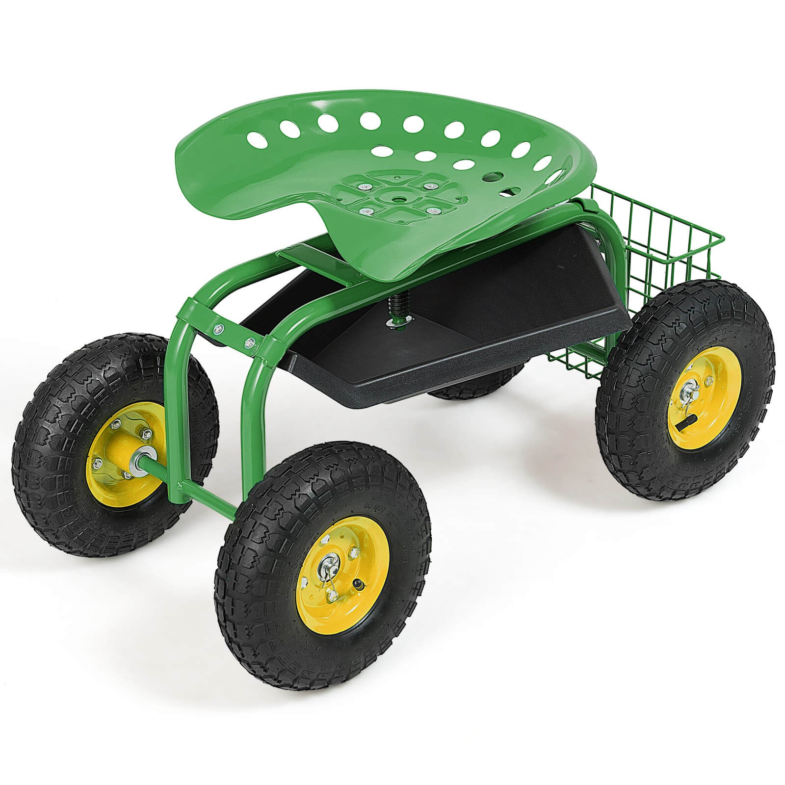 Garden Rolling Cart Work Seat with Heavy Duty Tool Tray