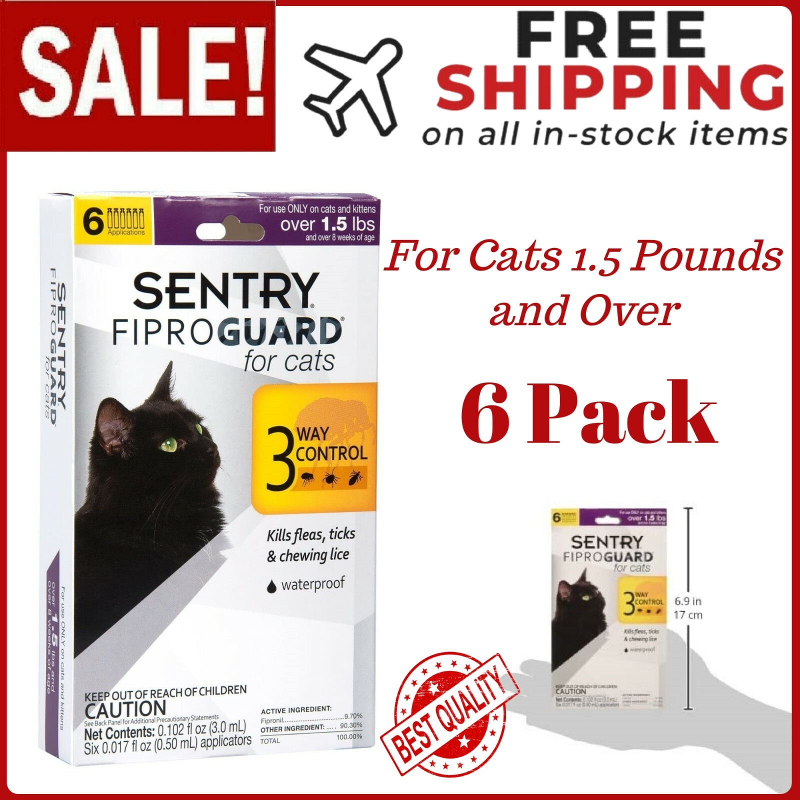 Sentry Fiproguard Flea and Tick Topical Drops for Cats 6 Dos...