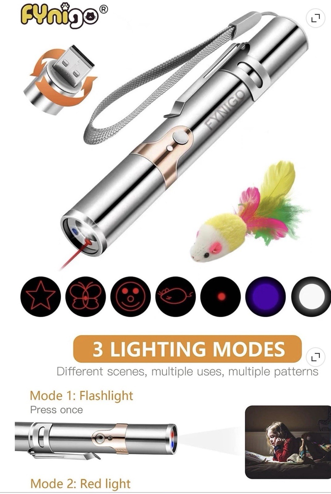 Cat Laser Pointer USB Rechargeable Interactive LED Light Toy